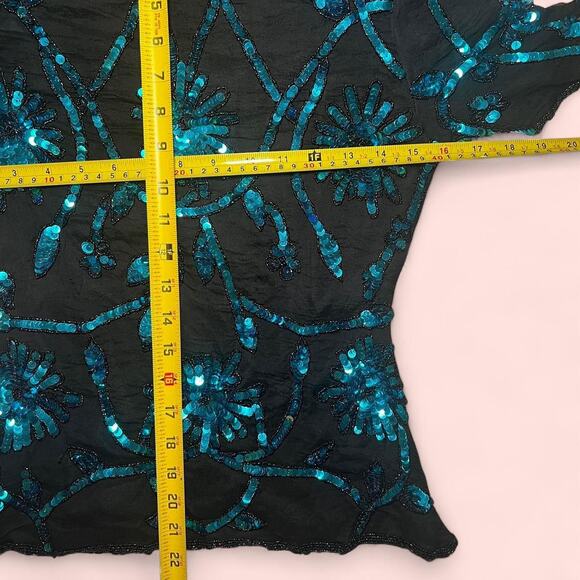 Vtg silk black and blue top - Picture 4 of 6